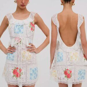 NWT For Love & Lemons Aviana Mini Open Back Ivory Floral Dress L $340